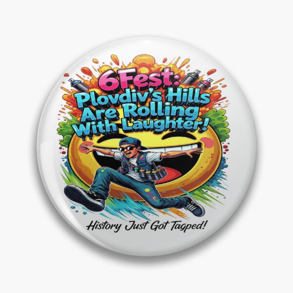 Item preview, 6Fest Plovdiv Street Art T-Shirt – Funny Graffiti Emoji “Hills Are Rolling With Laughter” Urban Festival Design designed and sold by Sushikidsntoddlers.