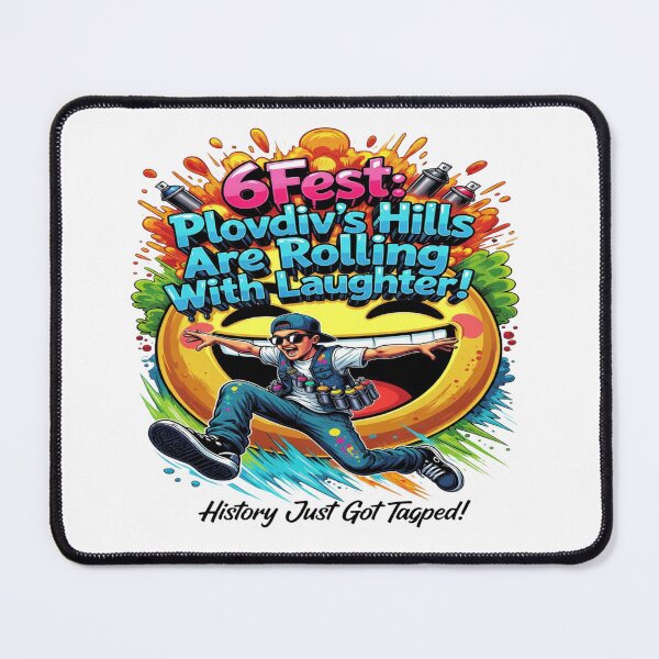 Item preview, 6Fest Plovdiv Street Art T-Shirt – Funny Graffiti Emoji “Hills Are Rolling With Laughter” Urban Festival Design designed and sold by Sushikidsntod.