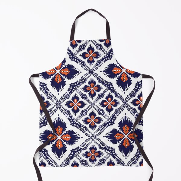 Artikelvorschau, Marineblaues und oranges Ikat-Blumenmedaillonmuster entworfen und verkauft von AdesignbyG.