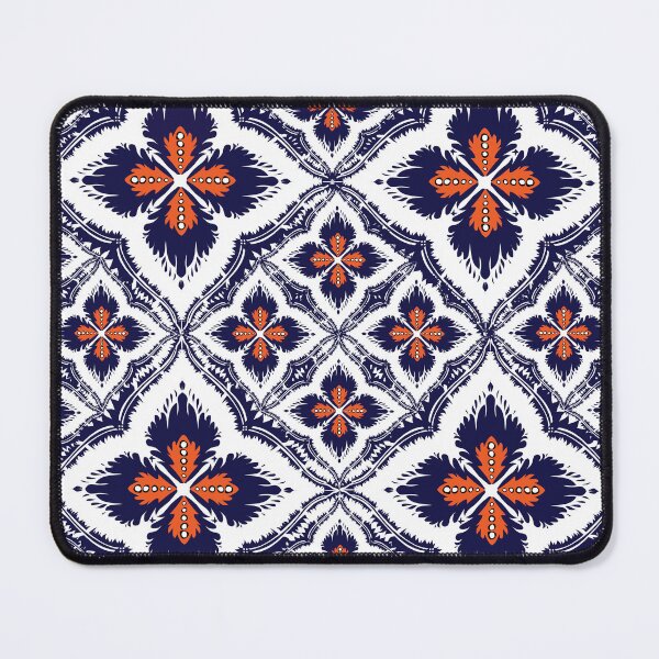 Item preview, Navy and orange ikat floral medallion pattern designed and sold by AdesignbyG.