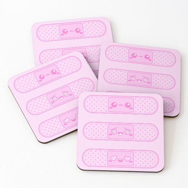 Item preview, Pastel Pink Kawaii Kaomoji Menhera Plasters designed and sold by LittleLinenKitten.