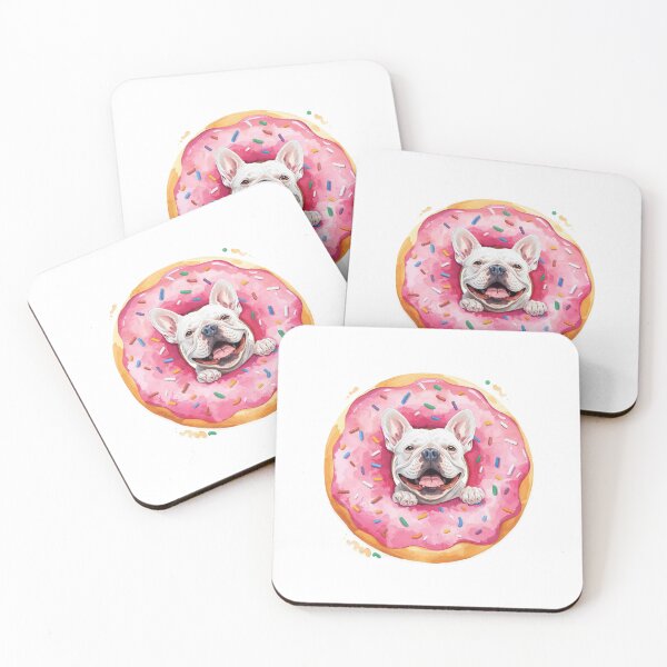 Item preview, A happy French Bulldog peeks happily out of a pink donut with sprinkles. designed and sold by SophiesDesign27.