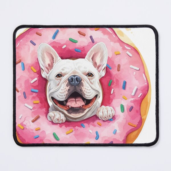 Item preview, A happy French Bulldog peeks happily out of a pink donut with sprinkles. designed and sold by SophiesDesign27.