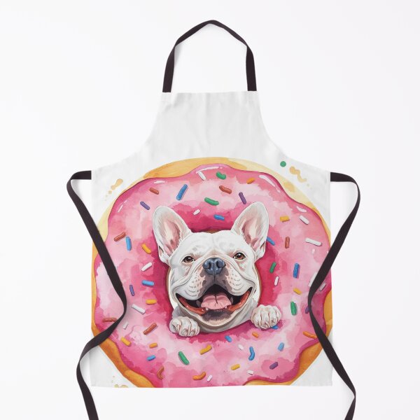 Item preview, A happy French Bulldog peeks happily out of a pink donut with sprinkles. designed and sold by SophiesDesign27.