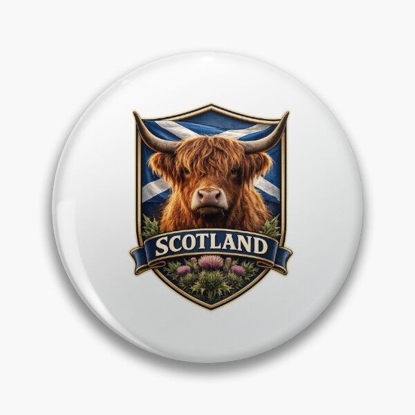 Item preview, Scotland Highland Cow Crest Emblem designed and sold by ThistleAndCoo.