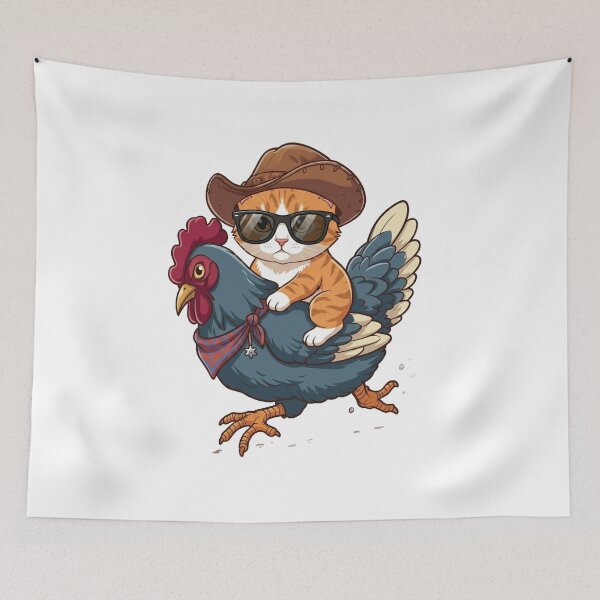 Item preview, Cowboy Cat riding a Chicken  designed and sold by MusicalmeStudio.