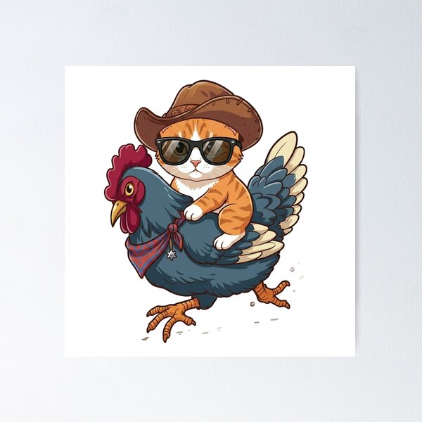 Item preview, Cowboy Cat riding a Chicken  designed and sold by MusicalmeStudio.