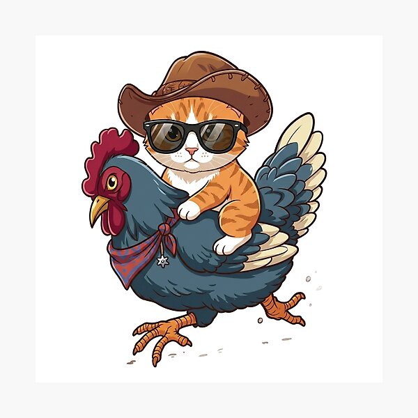 Item preview, Cowboy Cat riding a Chicken  designed and sold by MusicalmeStudio.
