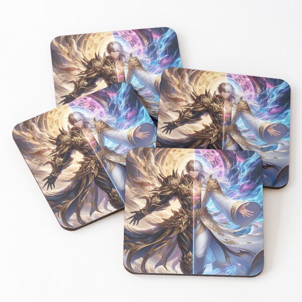Item preview, Cosmic Equilibrium: The Armored Demon and Serene Light Mage Epic Fantasy Anime Portrait designed and sold by MouradStudio.
