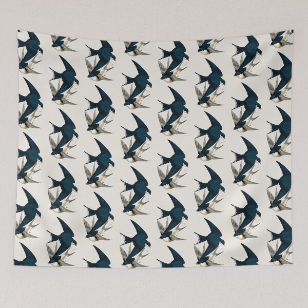 Item preview, Two Swallows in Flight Japanese Woodblock Style Bird Art Print designed and sold by BestVarieties.