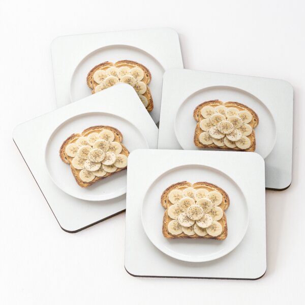 Item preview, Healthy sourdough toast with peanut butter and sliced banana on pure white background designed and sold by pixelbloom17.