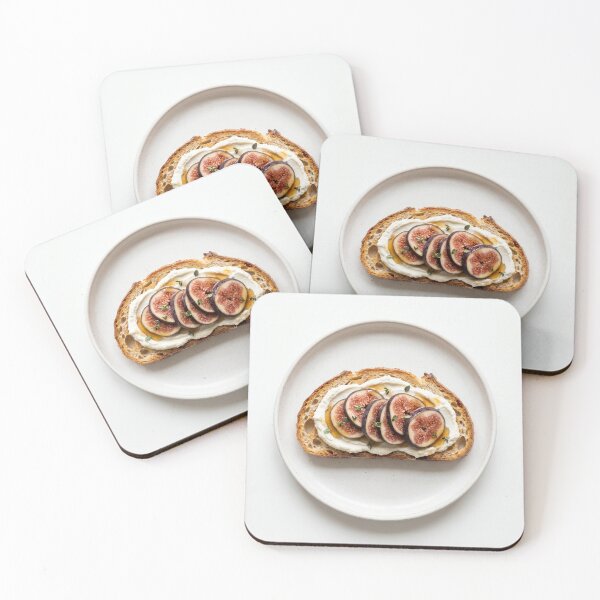Item preview, Elegant sourdough toast with ricotta cheese and fresh figs on pure white background designed and sold by pixelbloom17.