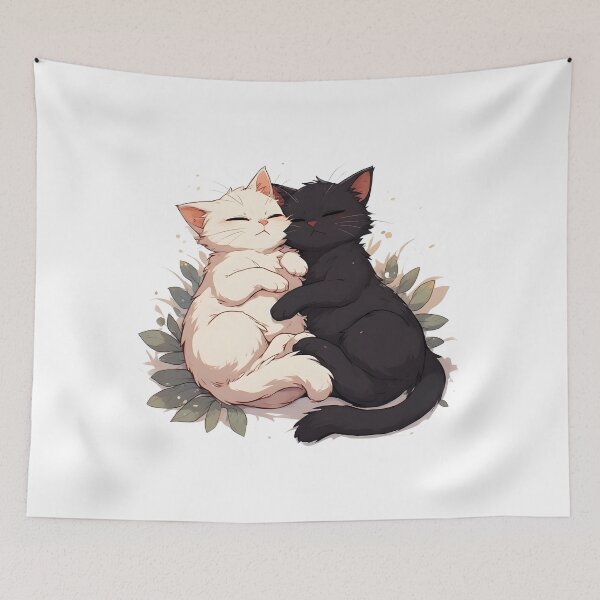 Item preview, Sleeping Black and White Cats – Cozy Kawaii Cat Cuddle designed and sold by Karolina’s Cozy Creations.