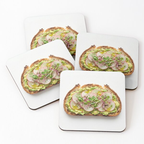 Item preview, Healthy smashed avocado toast with sliced radish and microgreens on pure white background designed and sold by pixelbloom17.