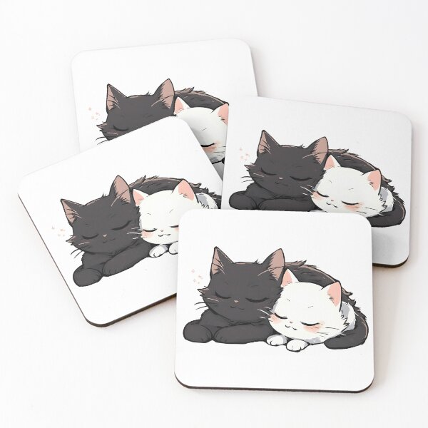 Aperçu de l'œuvre Adorables chatons endormis – Duo de chats noirs et blancs tout doux créée et vendue par Karolina’s Cozy Creations.