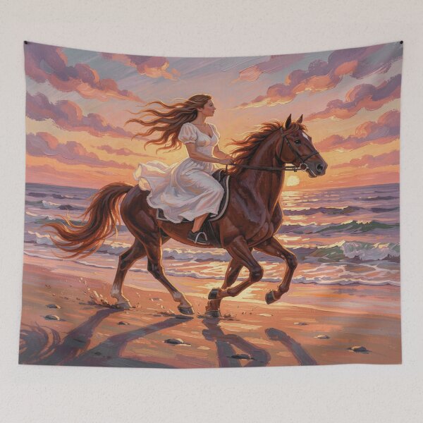 Item preview, Riding into the Sunset – Gouache Horse Art full of freedom, motion and warm beach vibes designed and sold by FotoworldEdel.