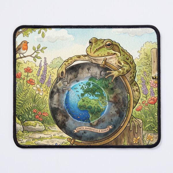 Item preview, The Earth Repair Frog: Cottagecore Environmental Awareness Watercolour designed and sold by Englandbear.