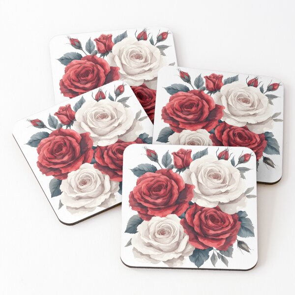 Item preview, Red and White Roses Bouquet – Elegant Watercolor Floral Design designed and sold by Karolina’s Cozy Creations.