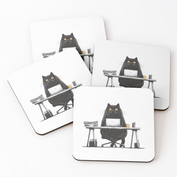 Item preview, Chubby Black Cat Working at Office Desk designed and sold by Keelan Mcdowall.