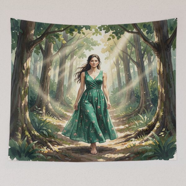 Item preview, Gouache Forest Walk Art with Soft Light and Natural Serenity in a Dreamy Green Atmosphere designed and sold by FotoworldEdel.