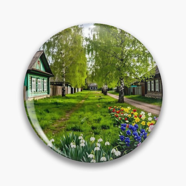 Item preview, Spring Village Landscape – Blooming Countryside Scene designed and sold by AmetistLight.