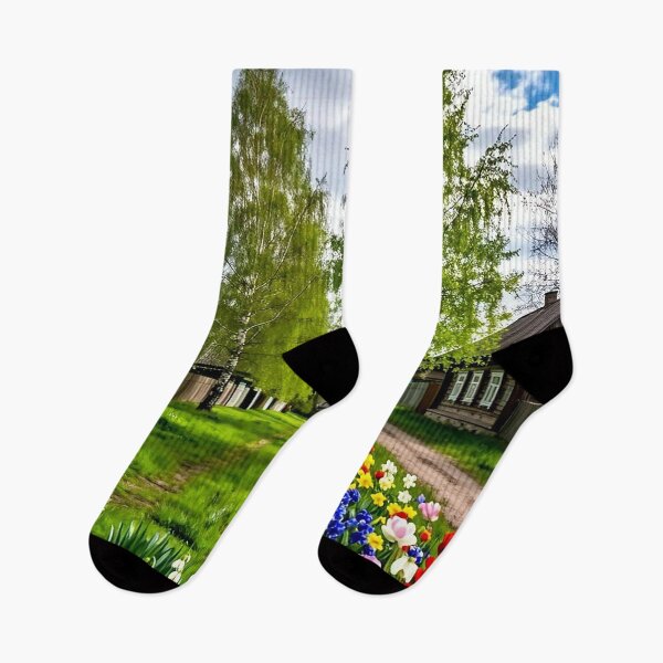 Item preview, Spring Village Landscape – Blooming Countryside Scene designed and sold by AmetistLight.