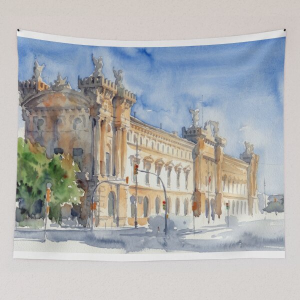 Item preview, Aduana Building Barcelona Port Vell Watercolor Cityscape designed and sold by caracatita75.
