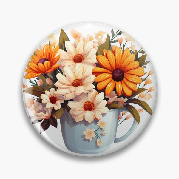Item preview, Orange and Cream Daisy Bouquet in Light Blue Mug - Cheerful Floral Art Print designed and sold by DesignArtist.ia.