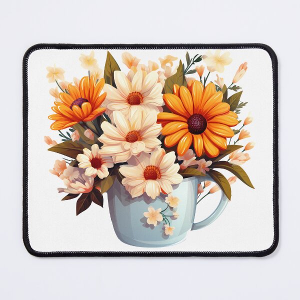 Item preview, Orange and Cream Daisy Bouquet in Light Blue Mug - Cheerful Floral Art Print designed and sold by DesignArtist.ia.