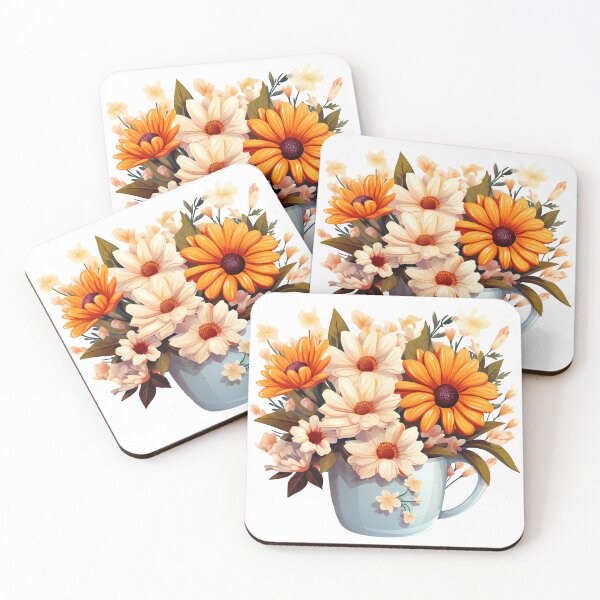 Item preview, Orange and Cream Daisy Bouquet in Light Blue Mug - Cheerful Floral Art Print designed and sold by DesignArtist.ia.