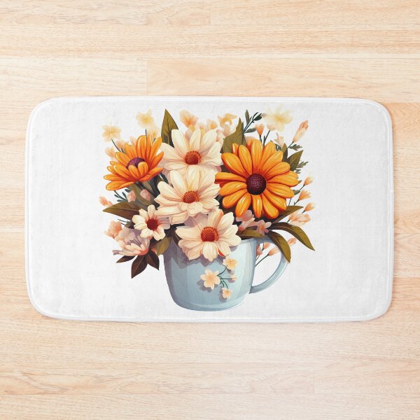 Item preview, Orange and Cream Daisy Bouquet in Light Blue Mug - Cheerful Floral Art Print designed and sold by DesignArtist.ia.