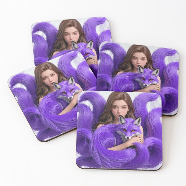 Item preview, Girl with Purple Fox – Fantasy Spirit Animal Art designed and sold by AmetistLight.