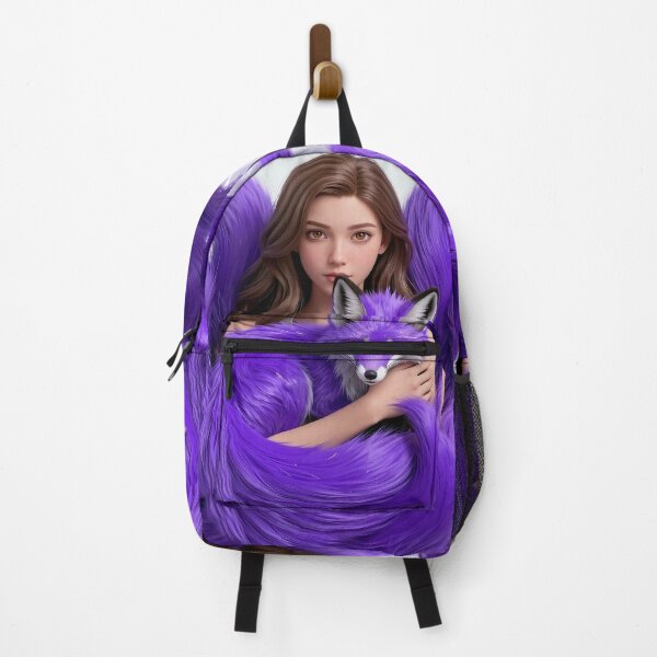 Item preview, Girl with Purple Fox – Fantasy Spirit Animal Art designed and sold by AmetistLight.