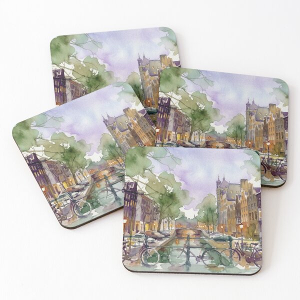 Item preview, Amsterdam Canal and Bicycles Watercolor Dutch Cityscape designed and sold by caracatita75.