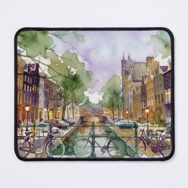 Item preview, Amsterdam Canal and Bicycles Watercolor Dutch Cityscape designed and sold by caracatita75.