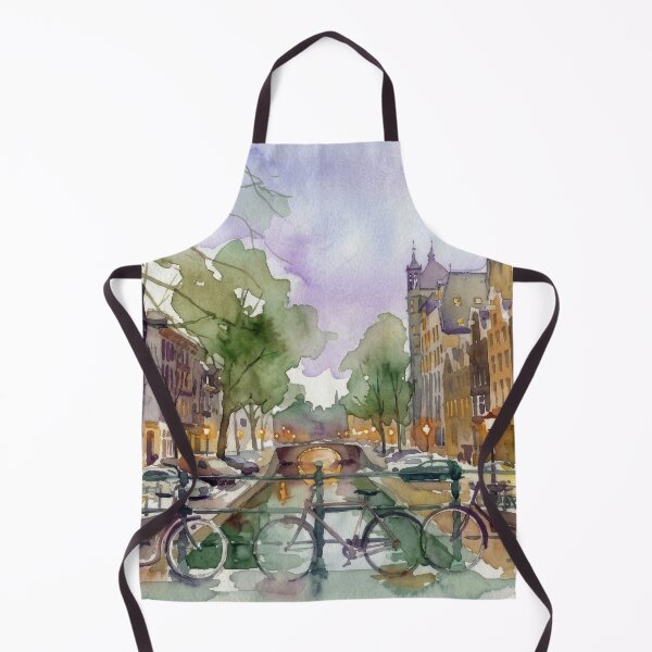 Item preview, Amsterdam Canal and Bicycles Watercolor Dutch Cityscape designed and sold by caracatita75.