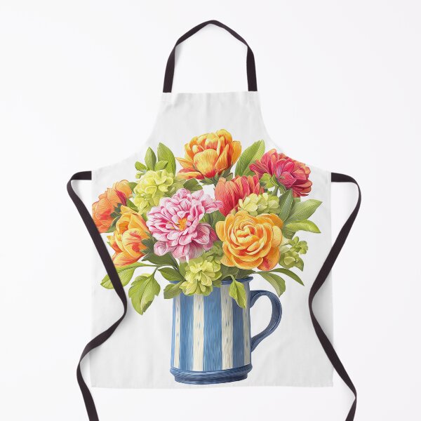Item preview, Colorful Flower Bouquet in Blue Striped Mug - Cheerful Folk Art Print designed and sold by DesignArtist.ia.