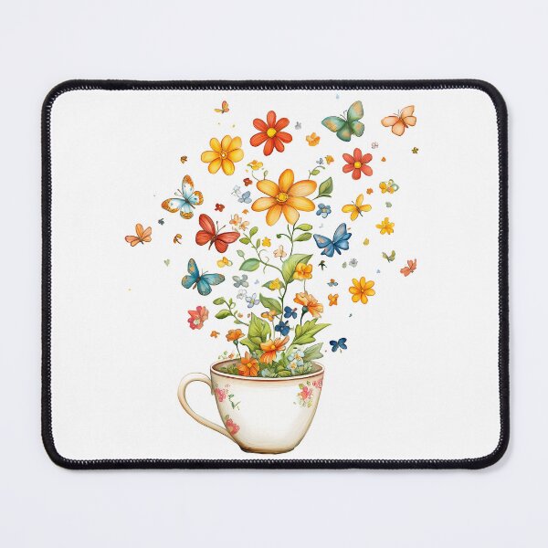 Item preview, Whimsical Teacup with Flowers and Butterflies - Colorful Folk Art Print designed and sold by DesignArtist.ia.