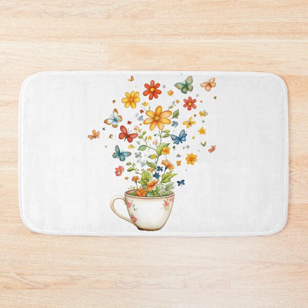 Item preview, Whimsical Teacup with Flowers and Butterflies - Colorful Folk Art Print designed and sold by DesignArtist.ia.