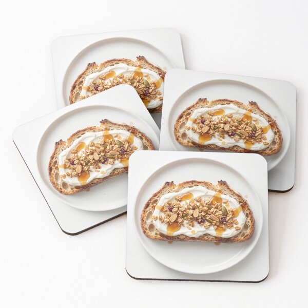 Item preview, Sourdough toast topped with Greek yogurt and crunchy granola on pure white background designed and sold by pixelbloom17.