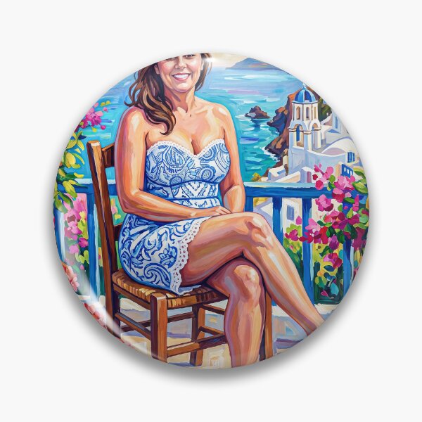 Item preview, Portrait of a woman seated on a wooden chair on a Mediterranean terrace designed and sold by Lefteris Betsis.
