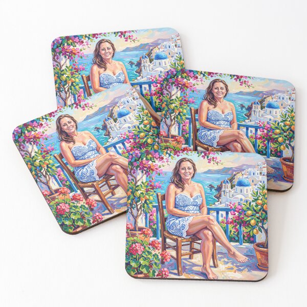 Item preview, Portrait of a woman seated on a wooden chair on a Mediterranean terrace designed and sold by Lefteris Betsis.