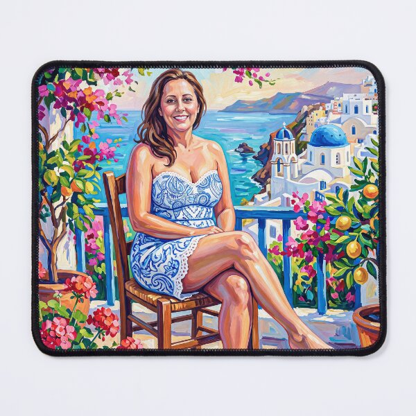 Item preview, Portrait of a woman seated on a wooden chair on a Mediterranean terrace designed and sold by Lefteris Betsis.