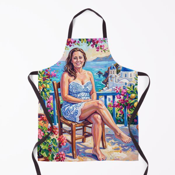 Item preview, Portrait of a woman seated on a wooden chair on a Mediterranean terrace designed and sold by Lefteris Betsis.
