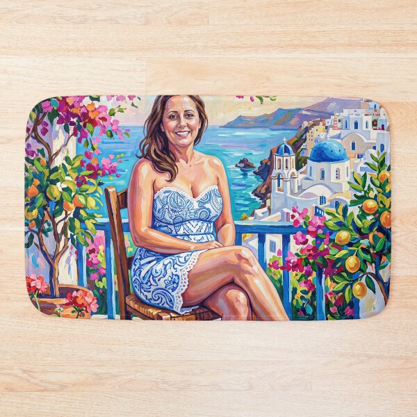 Item preview, Portrait of a woman seated on a wooden chair on a Mediterranean terrace designed and sold by Lefteris Betsis.