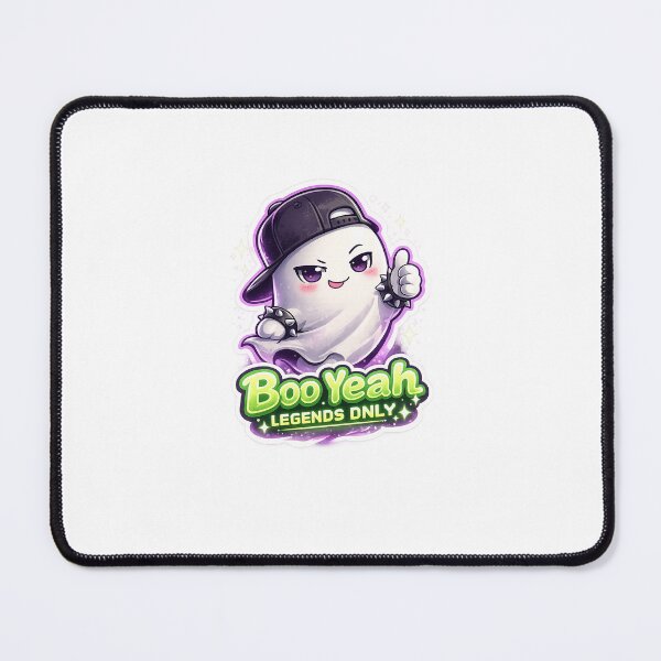 Item preview, Kawaii Chibi Ghost Sticker – “Boo Yeah, Legends Only” Neon Green Quote with Cool Smirk & Purple Glow designed and sold by SparkVault.