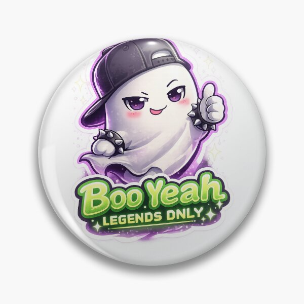 Item preview, Kawaii Chibi Ghost Sticker – “Boo Yeah, Legends Only” Neon Green Quote with Cool Smirk & Purple Glow designed and sold by SparkVault.