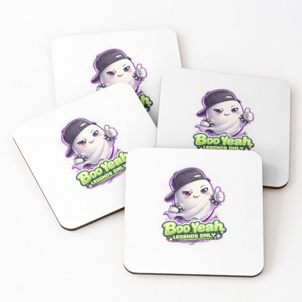 Item preview, Kawaii Chibi Ghost Sticker – “Boo Yeah, Legends Only” Neon Green Quote with Cool Smirk & Purple Glow designed and sold by SparkVault.
