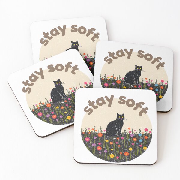 Item preview, Stay Soft Black Cat Floral Retro Design designed and sold by mellow-koko.