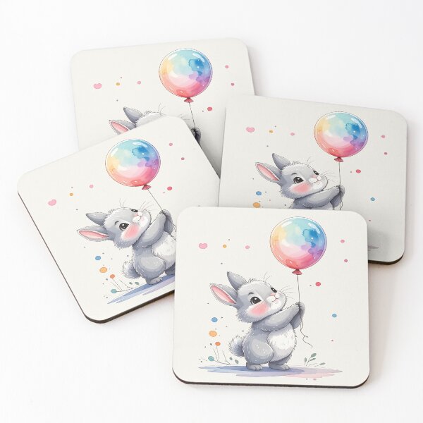 Artikelvorschau, Bunny mit buntem Wasserfarben Luftballon mit Hintergrund entworfen und verkauft von LiskoDesign.